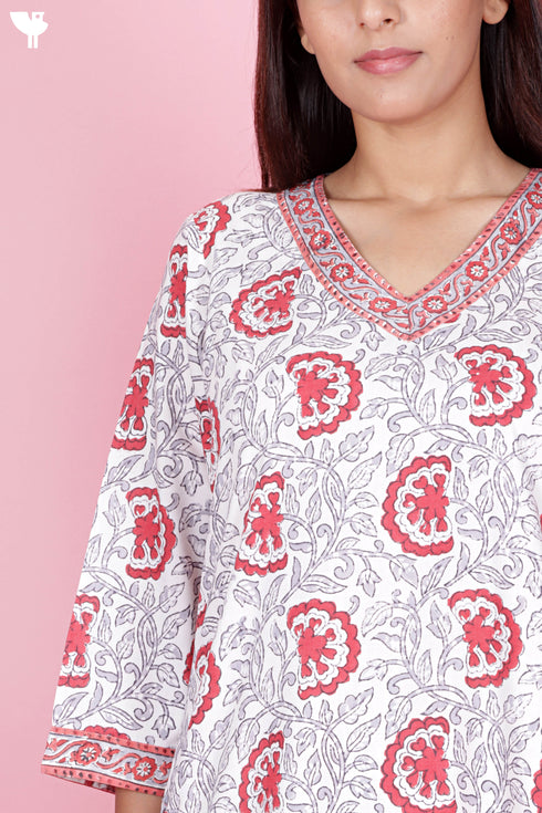 Bizzy Lizzy Kurta Pant Set With Kota Dupatta In Block Print